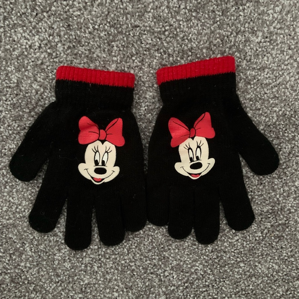 Disney Kids Black Gloves with Red Trim and Minnie Bow